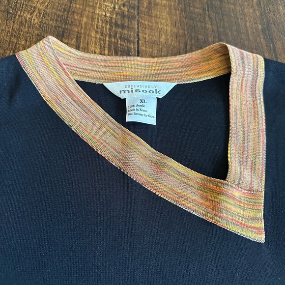 Exclusively Misook | Asymmetrical V-Neck Tunic Sweater w/ Space Dye Trim, Sz. XL - Picture 3 of 7